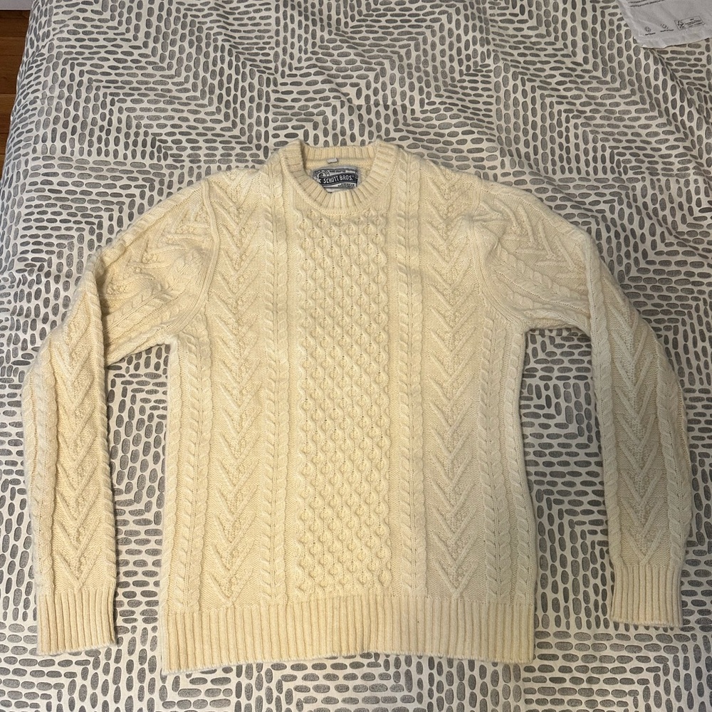 Schott NYC cream colored cableknit wool sweater size small